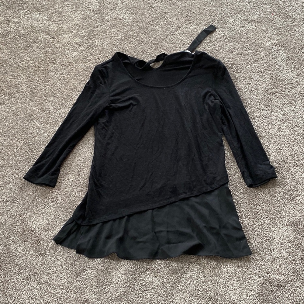 NWT Company Ellen Tracy Black Layered Hem Blouse Dressy Casual SIZE S